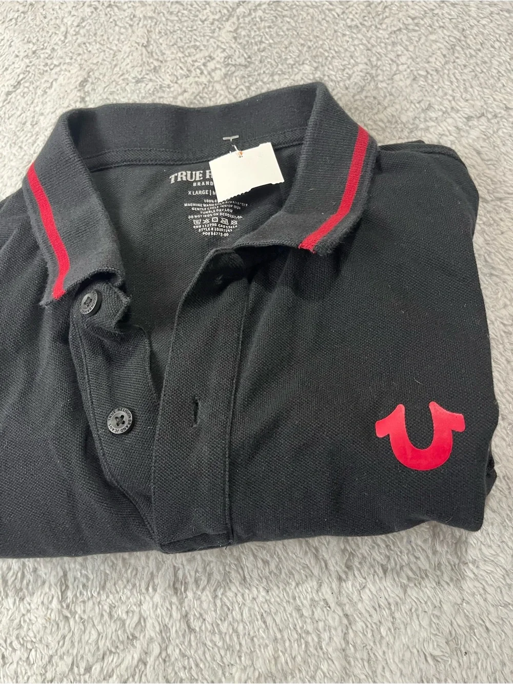 True Religion Black Polo with Red Logo and Collar Trim
